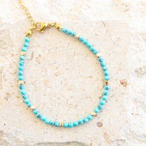 Turquoise Beaded Bracelet Dainty Gold Minimalist Jewelry Stacking Bracelet Gift